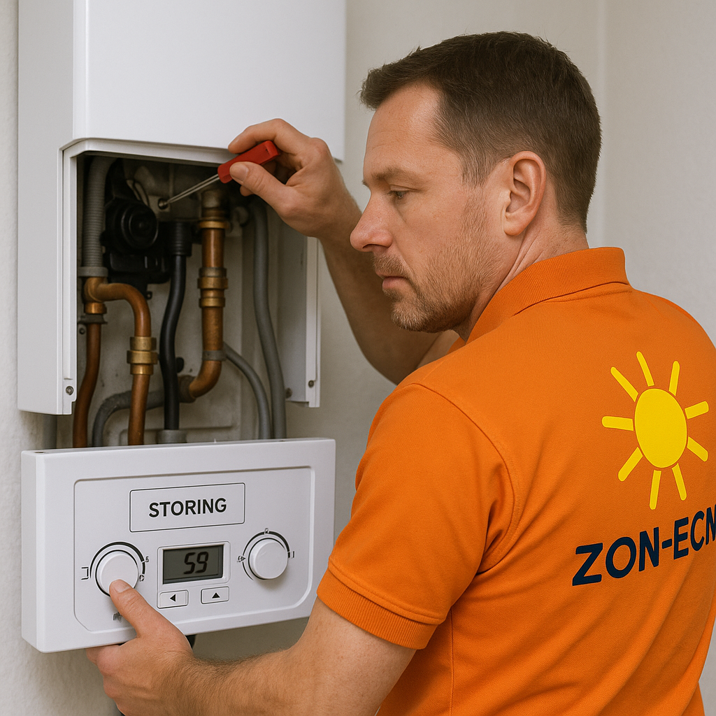 Monteur die een storing verhelpt